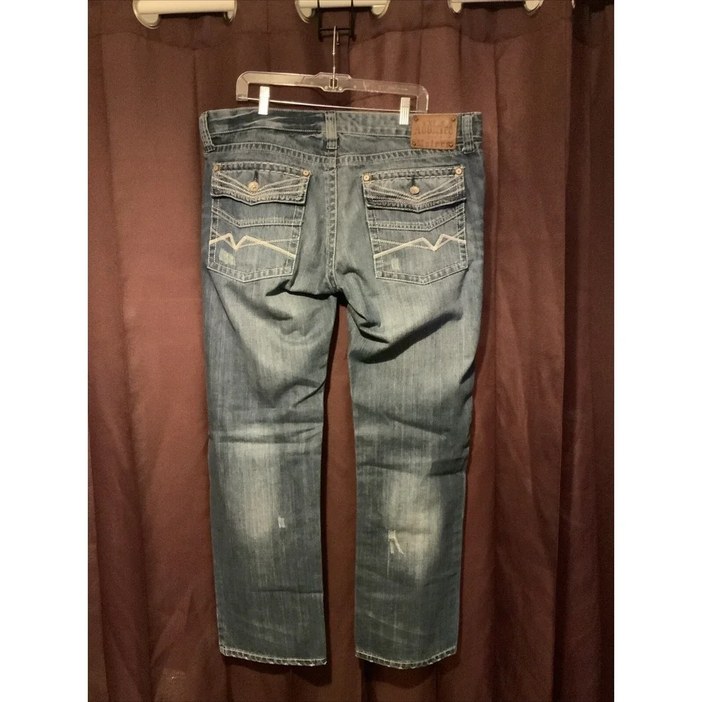Addicted Soul Mens Blue Distressed Straight Leg Denim Jeans Size 40‎